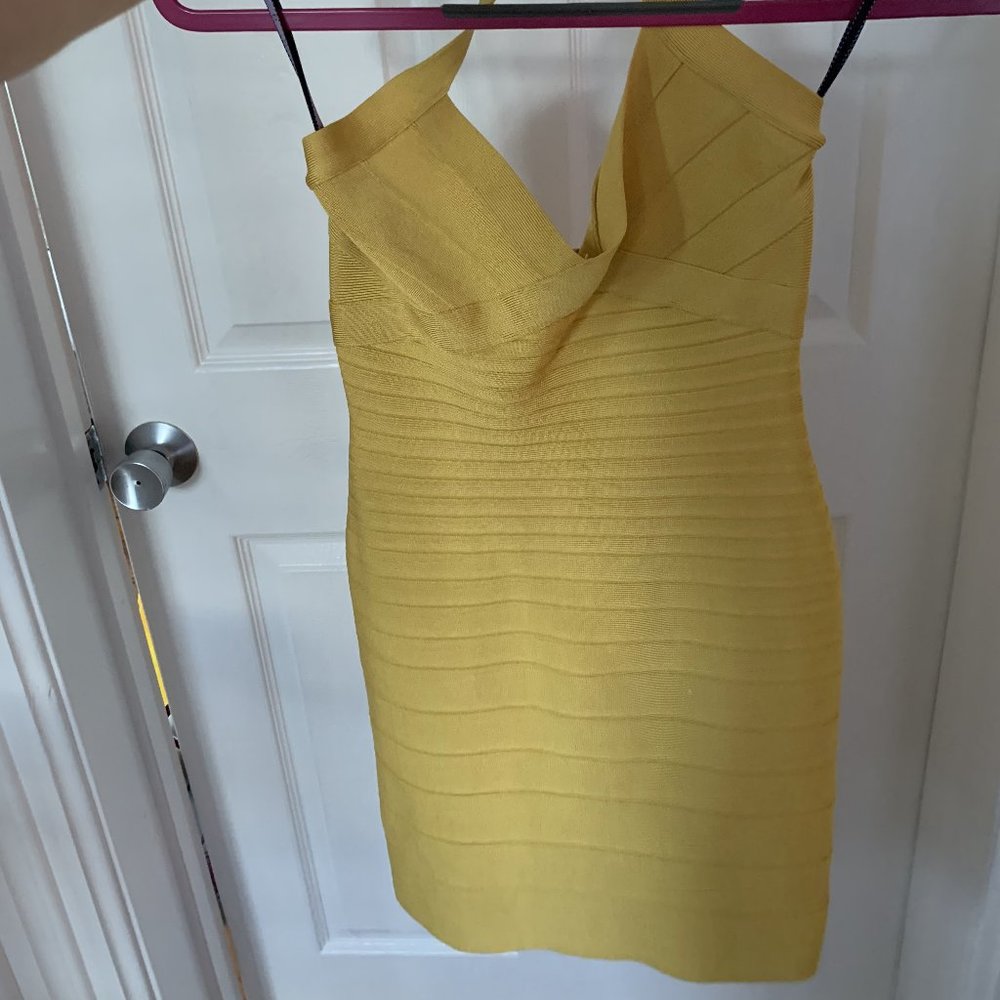 Hervé Leger Halter Bandage Yellow Dress (XS)